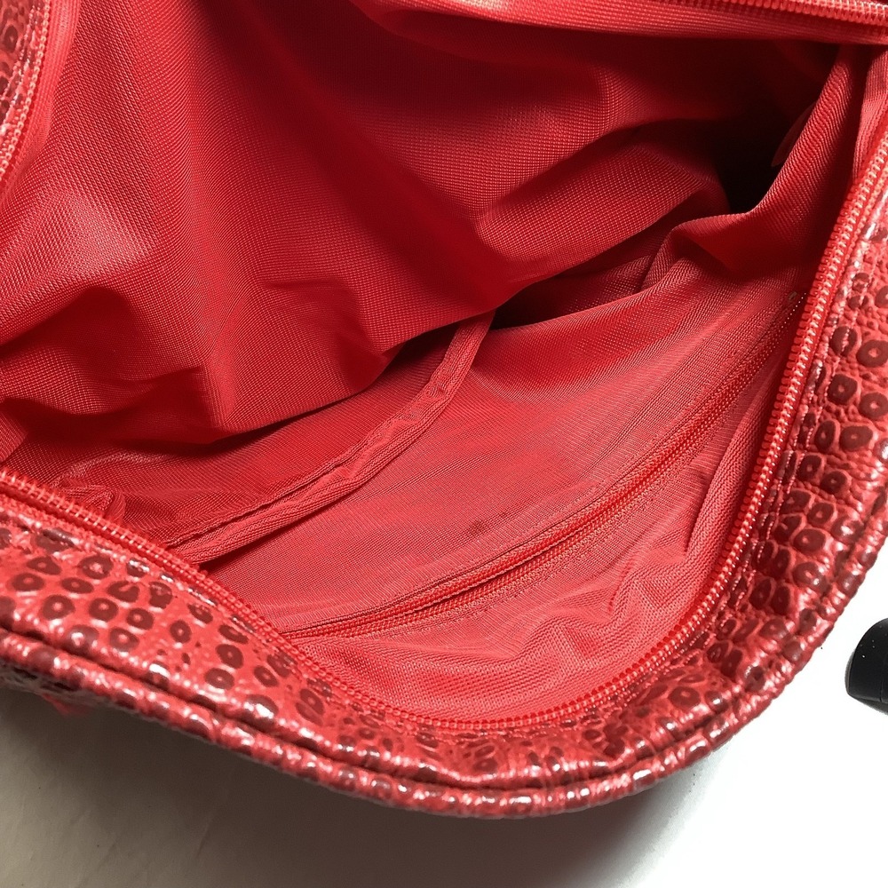 80s Red Embossed Snakeskin Leather Shoulder Bag - Picture 3 of 5